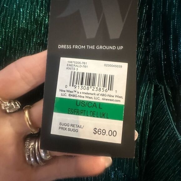 NWT Nine West Shimmering Emerald Green Sleeveless Women's Top Sz L - Picture 6 of 6